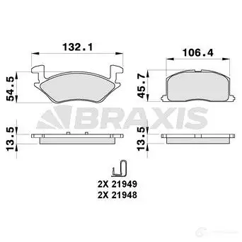 Тормозные колодки, комплект BRAXIS 3663908106143 4405964 ab0301 AA 02ZV9