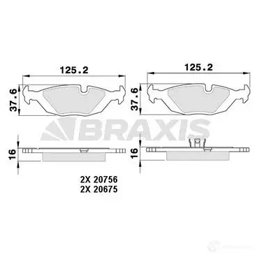 Тормозные колодки, комплект BRAXIS 9 BO2F8P 4405572 aa0361 3663908108390