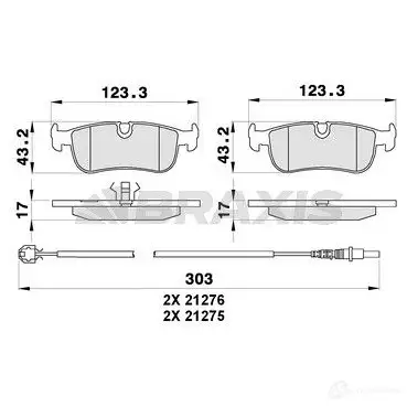 Тормозные колодки, комплект BRAXIS 0 B8XF ab0275 4405938 3663908105764