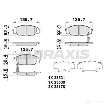 Тормозные колодки, комплект BRAXIS 4405945 W 2LGK ab0282 3663908105849