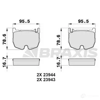 Тормозные колодки, комплект BRAXIS 4406124 ab0465 3663908100578 AZX EV