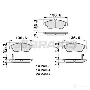 Тормозные колодки, комплект BRAXIS S784K O ab0298 3663908106099 4405961