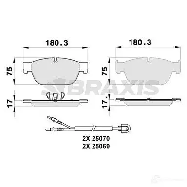 Тормозные колодки, комплект BRAXIS 3663908105672 DQPXV G8 4405932 ab0269