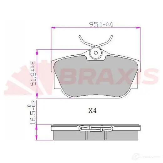 Тормозные колодки, комплект BRAXIS aa0608 A 4UYP 1438407919