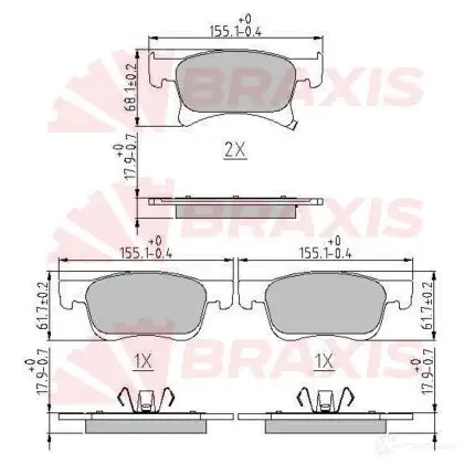 Тормозные колодки, комплект BRAXIS 1438407927 3X4IU 8 aa0630