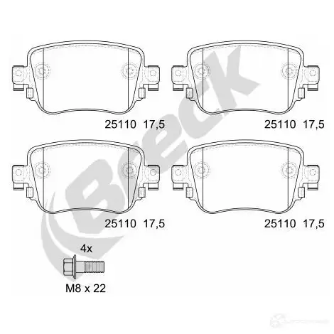 Тормозные колодки, комплект BRECK 2295621 5901958621574 55 4SP08 251100070410 изображение 1