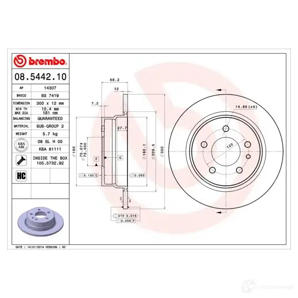 Тормозной диск BREMBO 08544210 8020584544211 MM3 FD 789253 - Изображение 1