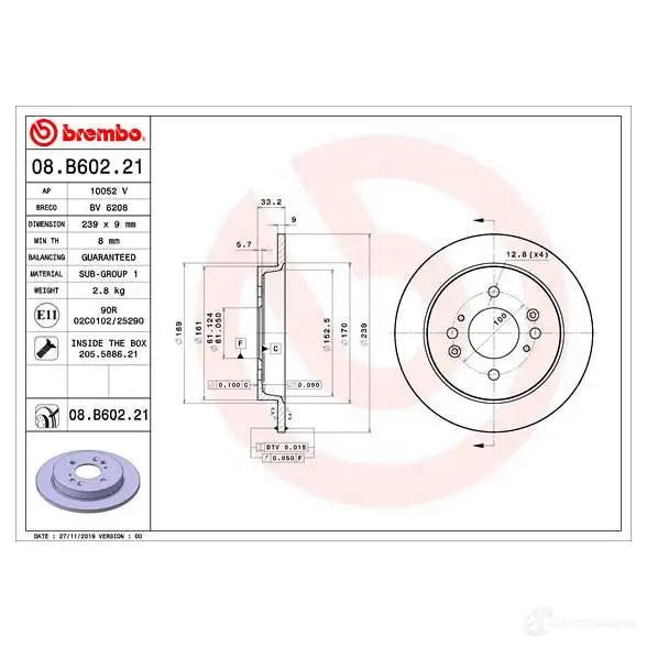 Тормозной диск BREMBO TEP 8I 1438329376 08.B602.21 изображение 1