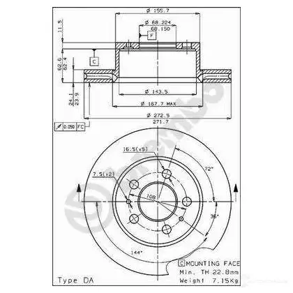 Тормозной диск BREMBO 8020584271612 09271610 U 8QCAFZ 789920