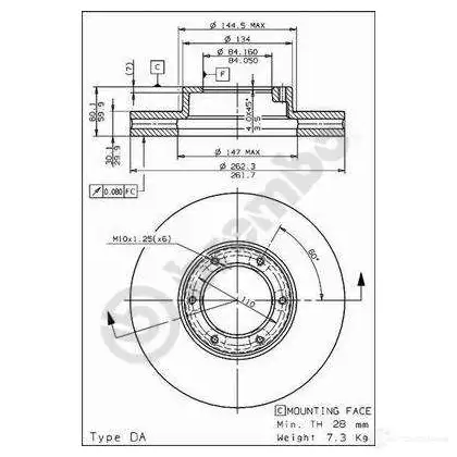 Тормозной диск BREMBO 09680710 790349 7D UR9P 8020584680711 изображение 0