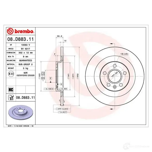 Тормозной диск BREMBO DSP HM8 08.D883.11 1438329415 изображение 1