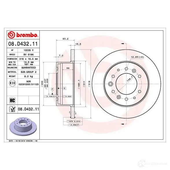 Тормозной диск BREMBO O9 8AZ 08d43211 1438329448 изображение 1