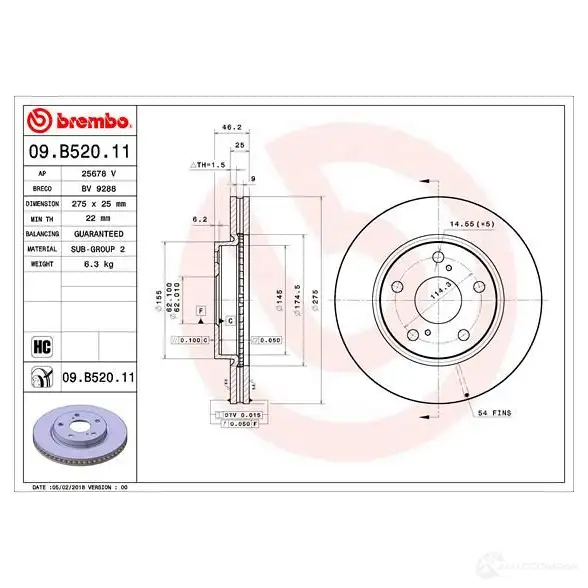 Тормозной диск BREMBO 09.B520.11 N SCCBQ 1422939182 8020584032398 изображение 0