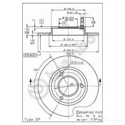 Тормозной диск BREMBO 8020584396216 789106 140K45 6 08396210 изображение 0