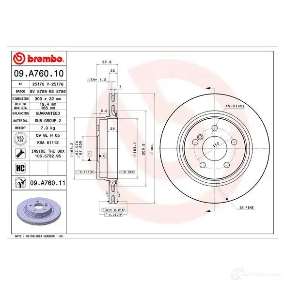 Тормозной диск BREMBO 09.A760.11 791429 8020584020104 KX B8NLY изображение 4