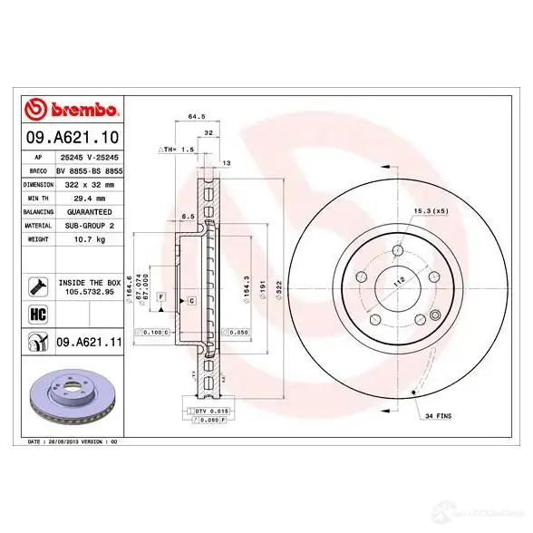 Тормозной диск BREMBO 8020584028858 791366 09a62110 TOY LX1 изображение 0