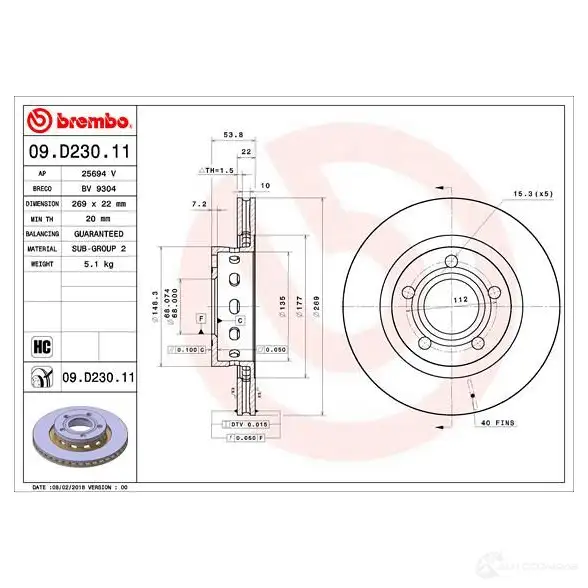 Тормозной диск BREMBO CLZ0 JLL 1422939136 09d23011 изображение 0