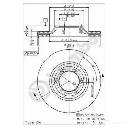 Тормозной диск BREMBO 8020584563311 UYO 26DN 09563310 790182 - Изображение 1