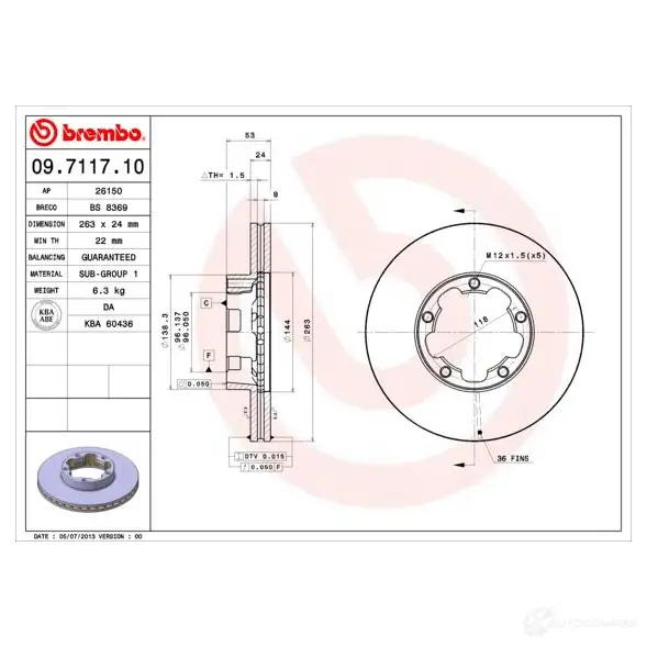 Тормозной диск BREMBO 790438 09711710 8020584711712 3GQ UO2 - Изображение 1