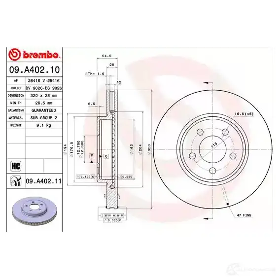 Тормозной диск BREMBO 791269 8020584218983 A WAAG0 09a40210 изображение 0