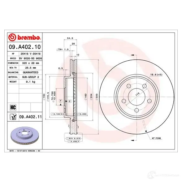 Тормозной диск BREMBO 791269 8020584218983 A WAAG0 09a40210 изображение 2