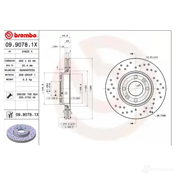 Тормозной диск BREMBO 86SB M 790809 8020584215401 09.9078.1X изображение 2