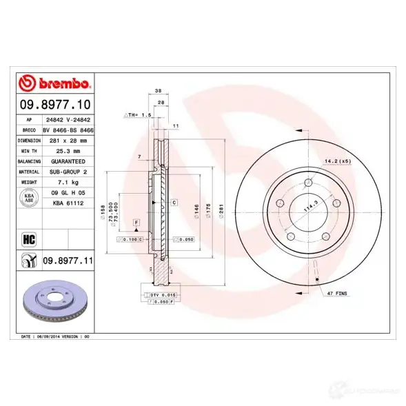 Тормозной диск BREMBO 0 YNG8D 09897710 790795 8020584897713 изображение 0