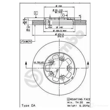 Тормозной диск BREMBO 8020584527115 790104 GOO YS 09527110
