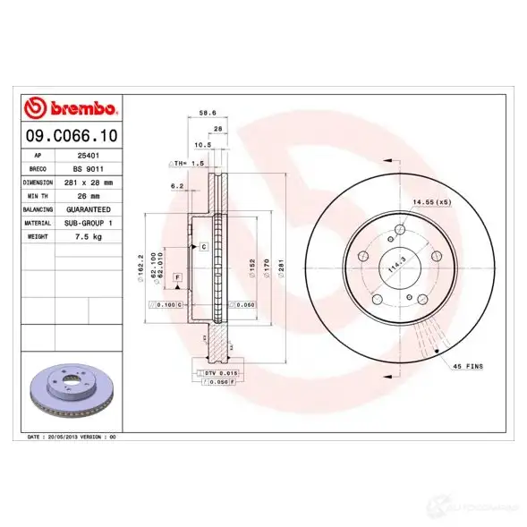 Тормозной диск BREMBO 0V2M 4 791691 09.C066.10 8020584039120 изображение 0