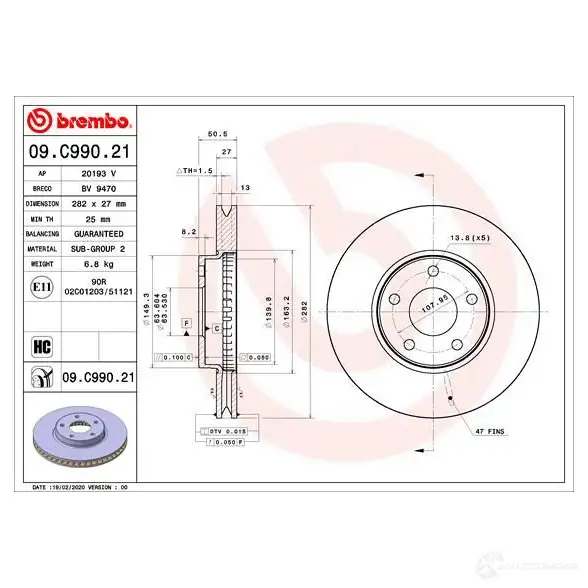 Тормозной диск BREMBO 4 R3UP 1438329538 09.C990.21 изображение 0