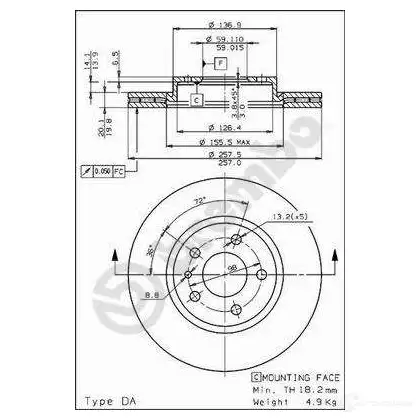 Тормозной диск BREMBO 790273 09587020 Z6W ZG 8020584587027 изображение 0