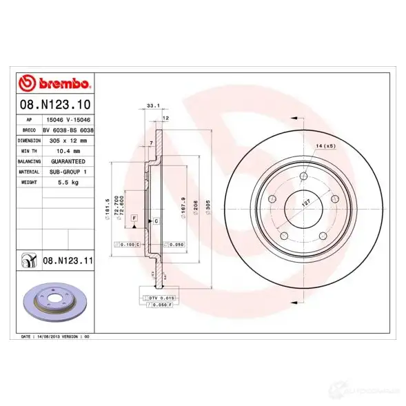 Тормозной диск BREMBO 8020584029329 789911 UG 4JX 08n12310 изображение 1