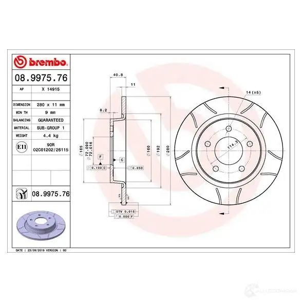 Тормозной диск BREMBO 1438329571 F4G 12R 08.9975.76 - Изображение 1