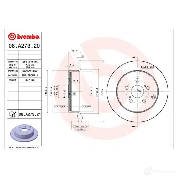 Тормозной диск BREMBO YTK78 JA 8020584020951 08a27320 789687 изображение 0