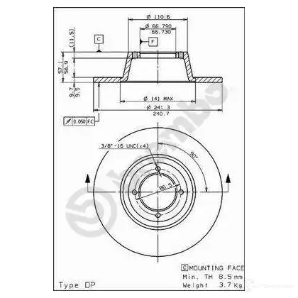 Тормозной диск BREMBO 8020584569016 789299 08569010 I FDZF6K