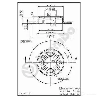 Тормозной диск BREMBO 08c50110 789901 0S23 J