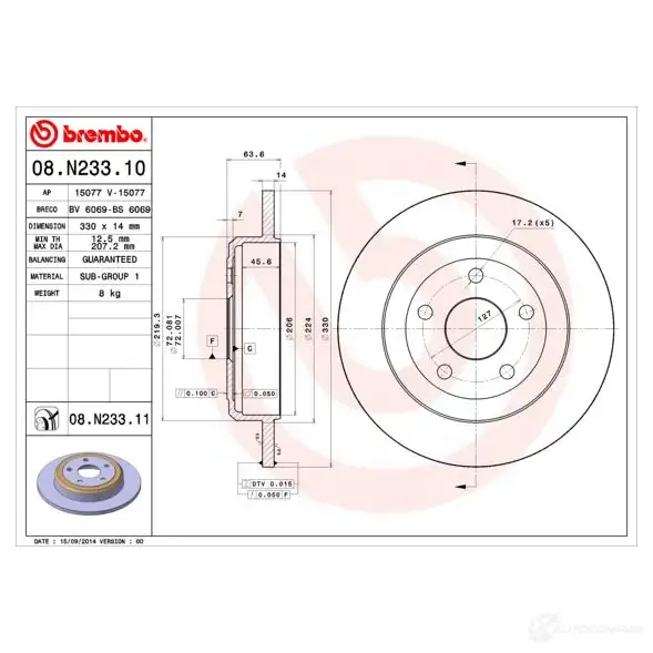 Тормозной диск BREMBO CVWHV4 2 8020584224861 08.N233.11 1210310157 изображение 1