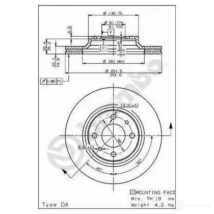 Тормозной диск BREMBO 09530710 C 98SFP 8020584530719 790114 - Изображение 1