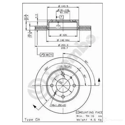 Тормозной диск BREMBO 790236 8020584574621 09574620 9QMMP NG - Изображение 1