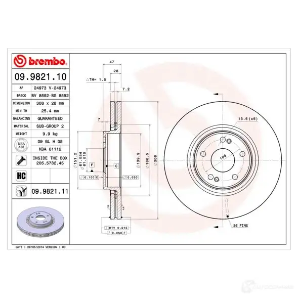 Тормозной диск BREMBO PY4 YHJG 09982111 8020584035481 791104 изображение 1