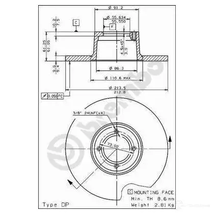 Тормозной диск BREMBO 08198020 8020584198025 788990 3RN 742E изображение 0