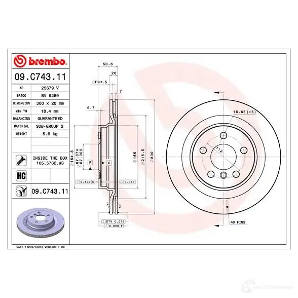 Тормозной диск BREMBO 09.C743.11 1422939171 FX7 S6Y изображение 0