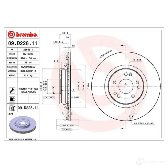 Тормозной диск BREMBO 09d22811 8020584232330 S6B Q0D6 1422939141 изображение 0