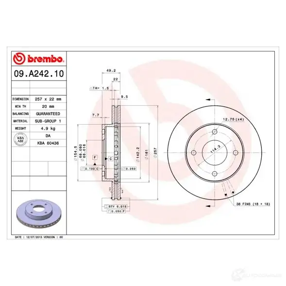 Тормозной диск BREMBO 133410113 09.A242.10 4VXRS 5 8020584024362