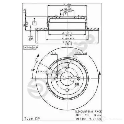 Тормозной диск BREMBO 8020584433218 08433210 789120 J7UOE J