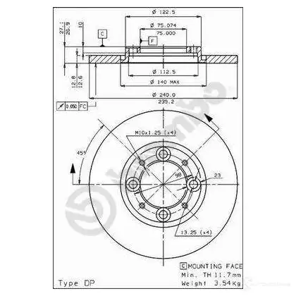 Тормозной диск BREMBO 08425110 789116 H 0UDG2 8020584425114 - Изображение 1
