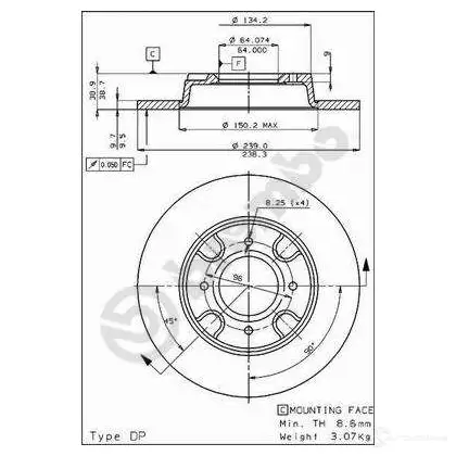 Тормозной диск BREMBO 08450110 B0UY JA 789140 8020584450116 - Изображение 1