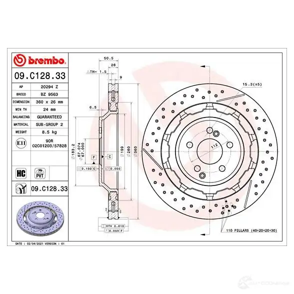 Тормозной диск BREMBO 09.C128.33 1438329698 CUDA P