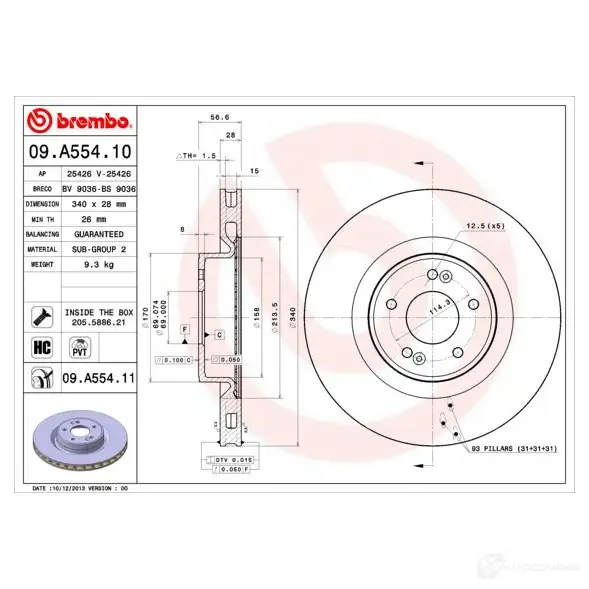 Тормозной диск BREMBO 791340 8020584220313 09.A554.11 45S QOB - Изображение 1