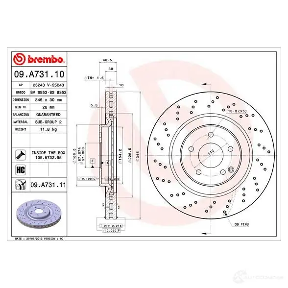 Тормозной диск BREMBO 8020584028766 09.A731.11 VRH0Y XO 791410 изображение 0
